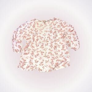 Hinge red and white floral blouse | Sz L